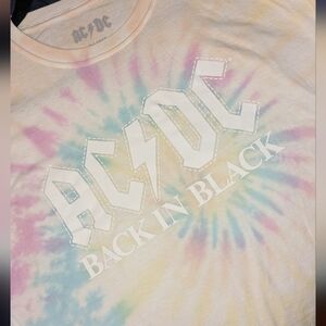 AC/DC Ladies Cropped Tie-Dye T-Shirt. NEW w tags